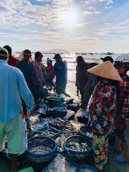 Đến làng chài, bạn sẽ được trải nghiệm cuộc sống và nghề chài lưới của các ngư dân. Khi các chiếc thúng nhỏ trở về, công sức đánh bắt được đổ ra một tấm bạt nhỏ, từ đây sẽ phân loại ra ghẹ, cá theo chủng loại, kích thước rồi bán lại cho khách du lịch hoặc người dân địa phương. Hải sản tươi sống giá rẻ được mua bán và trao đổi nhanh chóng tùy vào chất lượng, kích cỡ. Từ 9 giờ sáng trở đi, bãi biển lại bắt đầu thưa dần. Đến khoảng 10 giờ, trên bãi cát chỉ còn vài người nán lại bán cho bằng hết số hải sản ít ỏi cho những du khách tham quan trễ.
